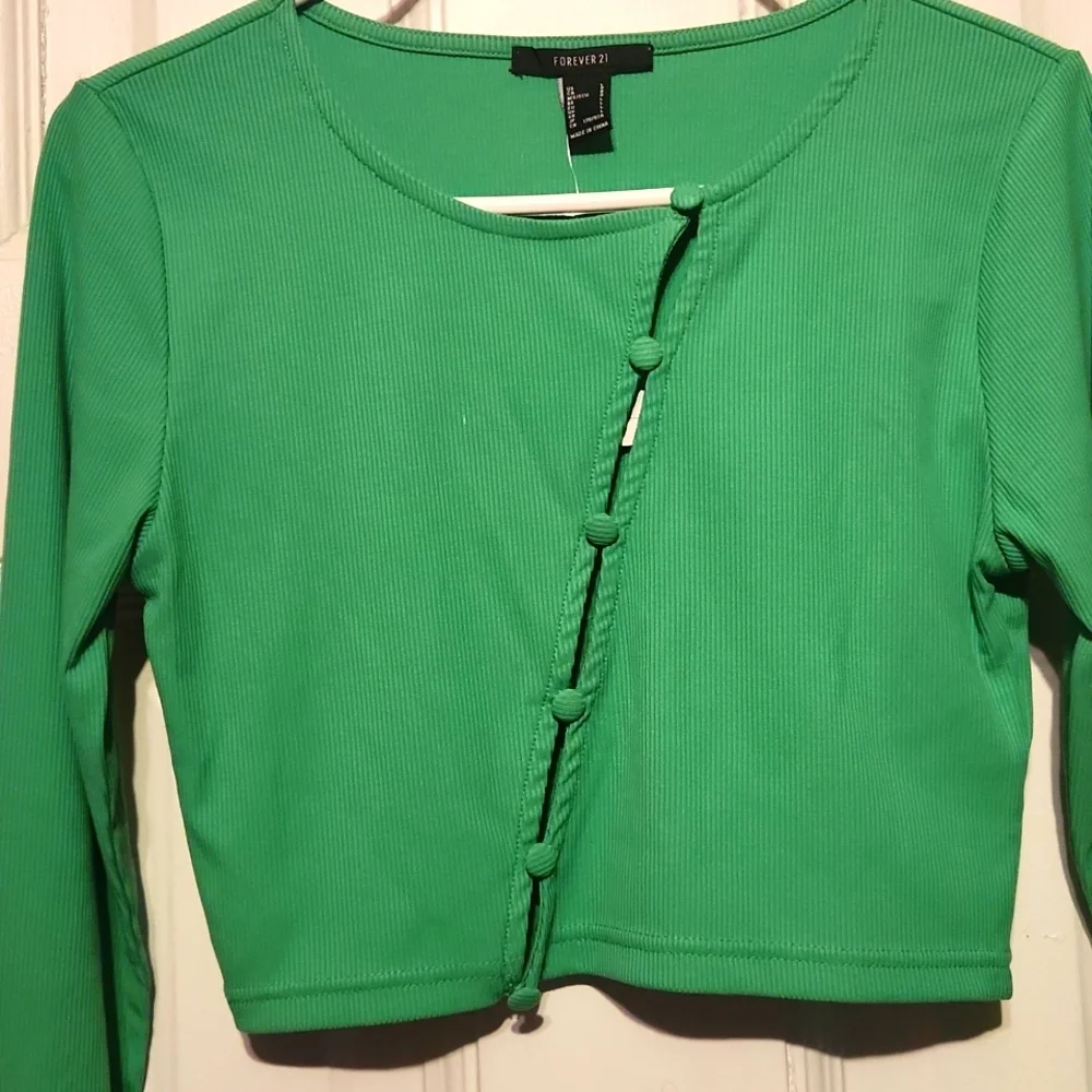 Forever21 Junior Ribbed Knit Green Cut-Out,Peekaboo Fall, Longsleeve Crop Top